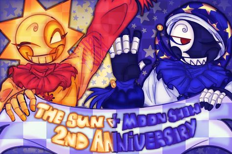 YIPEEE HAPPPYYY 2ND YEAR ANIVERSARY🎉🎉 super super fun world 🌙💫☀️ #happyaniversary #thesunandmoonshow #thesunandmoonshowfanart #tsams #sunfnaf #moonfnaf #moonsecuritybreach #sundrop #sunrise #moondrop #sundropmoondrop #fanart #tsamsfanart Sundrop Y Moondrop, Happy Aniversary, Keyboard Wallpaper, 2nd Year, Fun World, Gacha Stuff, Security Breach, Wallpaper Pc, Moana