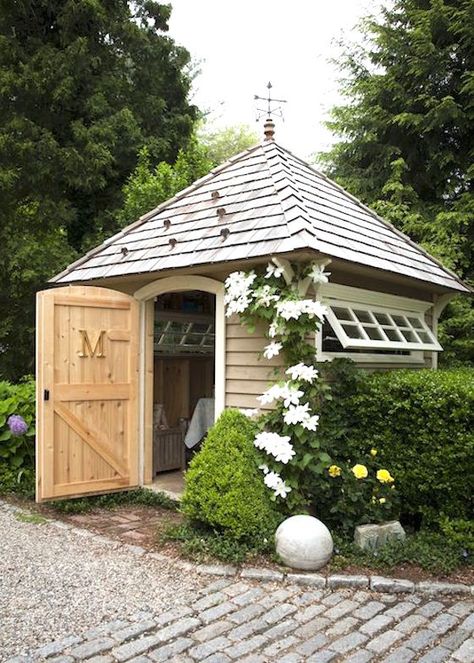 9 Attractive Garden Sheds | This Potting Shed has style and function. Shed Inspiration, Shed Landscaping, Greenhouse Shed, Backyard Shed, Outdoor Sheds, Potting Sheds, Diy Shed, Shed Design, Charming Garden