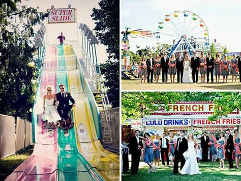 Take your wedding up a notch and plan a wedding they'll truly never forget — rent a carnival or theme park for some after-hours fun! Carnival Wedding Theme, Circus Wedding, Carnival Wedding, Unconventional Wedding, Carnival Rides, Fun Fair, Carnival Themes, Event Planning Company, Wedding Entertainment