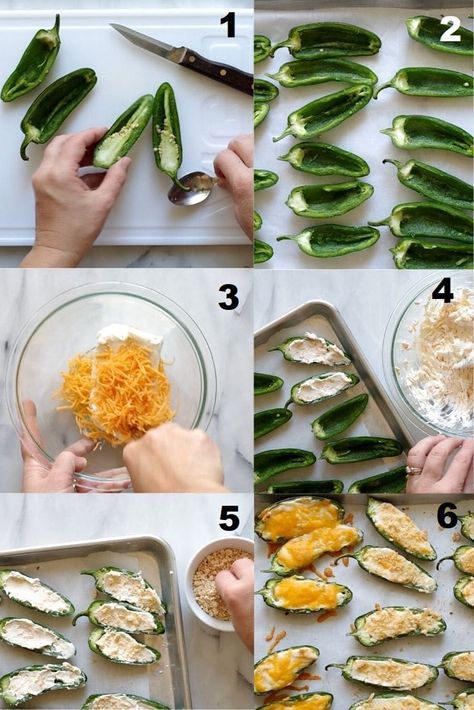 Jalapeno Poppers Recipe - Easy Baked Poppers! Gluten Free Jalapeno Poppers, Easy Jalapeno Poppers, Jalapeno Poppers Recipe, Veg Appetizers, Jalapeno Popper Recipes, Poppers Recipe, Jalapeno Recipes, Jalapeno Popper, Jalapeno Poppers