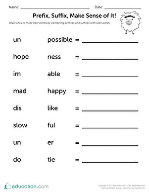 Determine meaning using roots, prefixes, and suffixes with this reading worksheet! The challenge here is to look at a prefix, suffix, and make sense of it all. Young readers can start to build a vocabulary using prefixes and suffixes they will combine on their own. Catered to the second-grade curriculum, this worksheet highlights word meaning and structure.#educationdotcom Prefixes And Suffixes Worksheets Grade 4, Teaching Suffixes, Prefix Worksheet, Teaching Prefixes, Consonant Blends Worksheets, Suffixes Worksheets, Blends Worksheets, Base Words, Prefixes And Suffixes