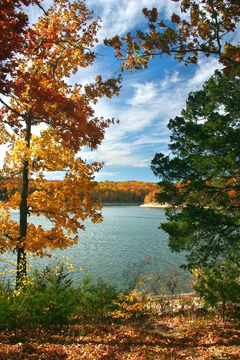 Lake Ozark Missouri Fall Autumn Leaves Lake Ozark Missouri, Branson Missouri Vacation, Ozarks Missouri, Lake Ozark, Peaceful Mind, Country Barns, Branson Missouri, Leaf Peeping, Lake Cabin