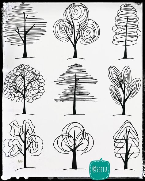 Tree Doodle Drawing, Simple Tree Drawing Sketches, Trees Drawing Simple, Tree Doodle Simple, Simple Tree Drawing, Doddleoddle Art, Doodle Trees, Tree Doodles, Nature Doodles