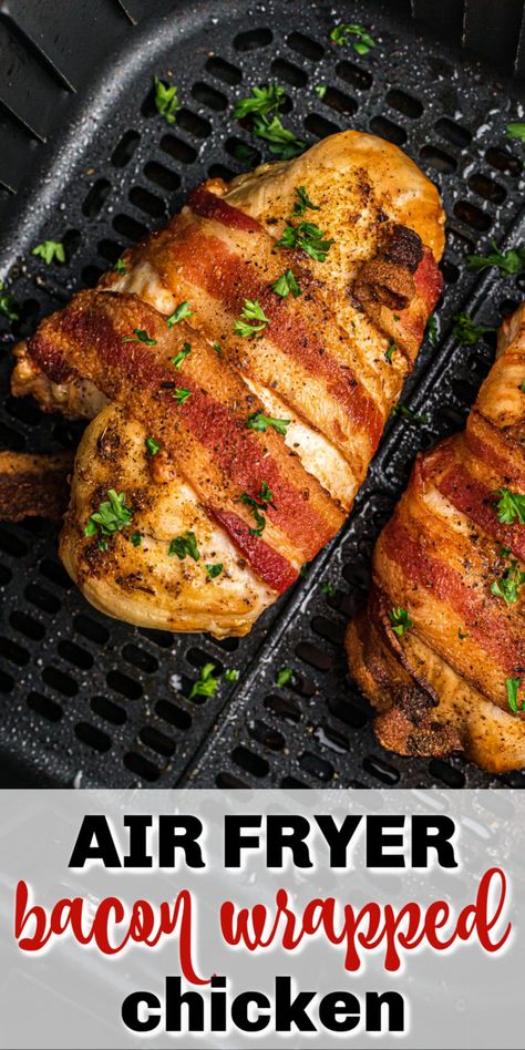 Air Fryer Bacon Wrapped Chicken, Bacon Wrapped Chicken Thighs, Air Fryer Recipes Chicken Breast, Bacon Wrapped Chicken Breast, Air Fryer Bacon, Easy Air Fryer Recipes, New Air Fryer Recipes, Bacon Dishes, Air Fryer Recipes Snacks