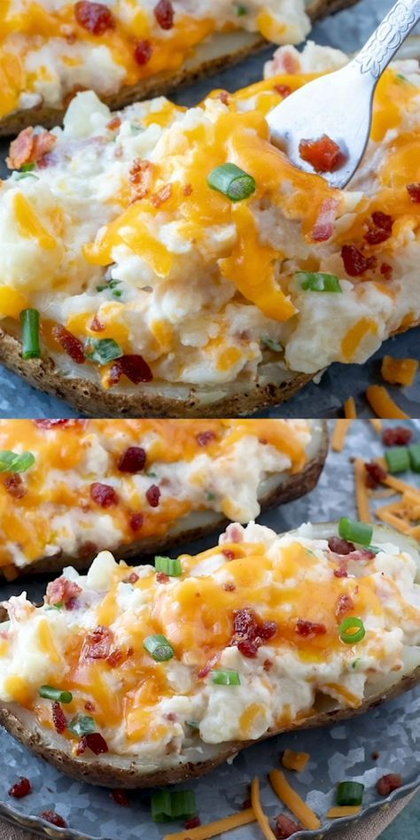 Recept Pasta Oven, Twice Baked Potatoes Recipe, Best Twice Baked Potatoes, Loaded Potatoes, Potato Side Dish, Cheese Potato, Baked Potato Recipes, Potato Sides, Twice Baked