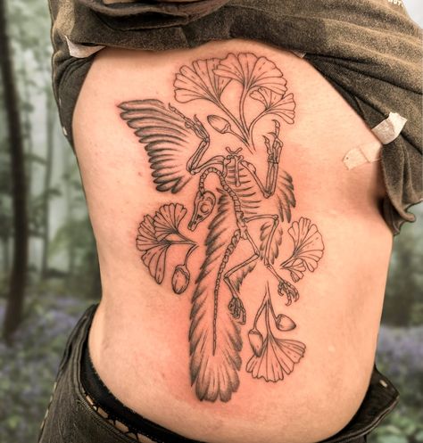 Obsessed with this archaeopteryx fossil tattoo (with ginkos!) that I did as a super fun rub piece on my wonderful client last week! A lil swelly (as ribs always are) but had such a blast, more dinosaur/dinosaur adjacent tattoos please, they’re some of my favourite things to do! 🦖🦕🦅🦤 #tattoo #ribtattoo #birdtattoo #dinosaurtattoo #botanicaltattoo #fineline #skeletontattoo Archaeopteryx Tattoo, Dinosaur Fossil Tattoo, Archaeopteryx Fossil, Fossil Tattoo, To Do Tattoo, Do Tattoo, Dinosaur Tattoo, Dinosaur Dinosaur, Dinosaur Tattoos