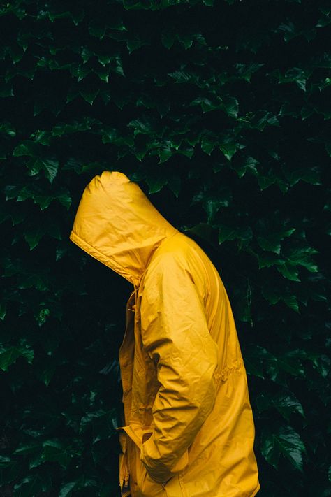 prepared for a downpour by Ben Calhoun Yellow Coat, Yellow Raincoat, Photo Boards, Rain Gear, Yellow Aesthetic, Rain Coat, Stop Motion, Rainy Day, Thrift Store