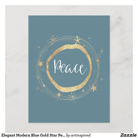 Elegant Modern Blue Gold Star Peace Holiday Postcard Business Holiday Cards, Christmas Cards Zazzle, Holiday Postcard, Photo Collages, Christmas Holiday Cards, Holiday Postcards, Christmas Card Design, Surprise Party, Modern Holiday Card