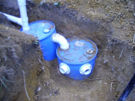 How to Build a Two-Barrel Septic System Small Septic Tank, Diy Septic System, Septic Tank Design, Septic Tank Systems, Septic Systems, Plastic Drums, Liquid Waste, 55 Gallon Drum, Frame Cabin