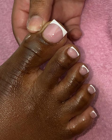 Gel French Tip Toes, Glitter French Pedicure, Pink French Pedicure, French Tip Acrylic Toes, Toes French Tip, Acrylic Pedicure, French Tip Pedicure, French Toe Nails, Nails Toes