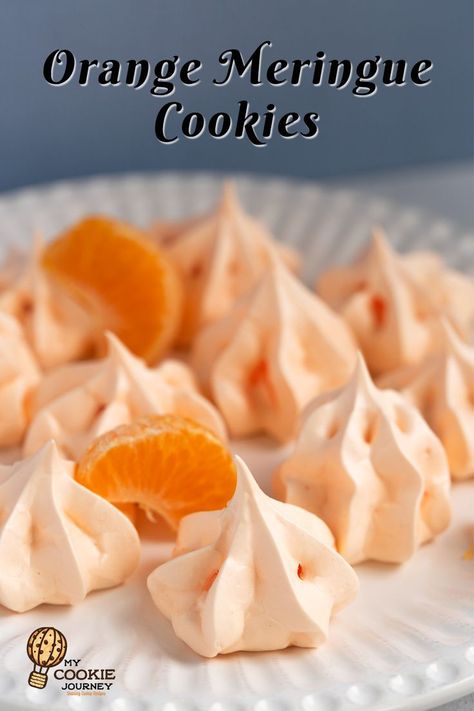 Orange Meringue cookies on a white plate. Orange Meringue Cookies, Thanksgiving Meringues, Meringue Pops Ideas, Thanksgiving Meringue Cookies, Making Meringue, Orange Popsicles, Lemon Meringue Cookies, Grandmothers Kitchen, Orange Food Coloring