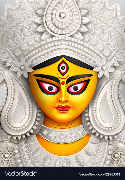 Durga Ma Face Painting, Durga Ma Face Image, Durga Face Art, Maa Durga Face Painting, Durga Maa Illustration, Durga Face Painting, Ma Durga Face, Durga Puja Illustration, Ma Durga Images