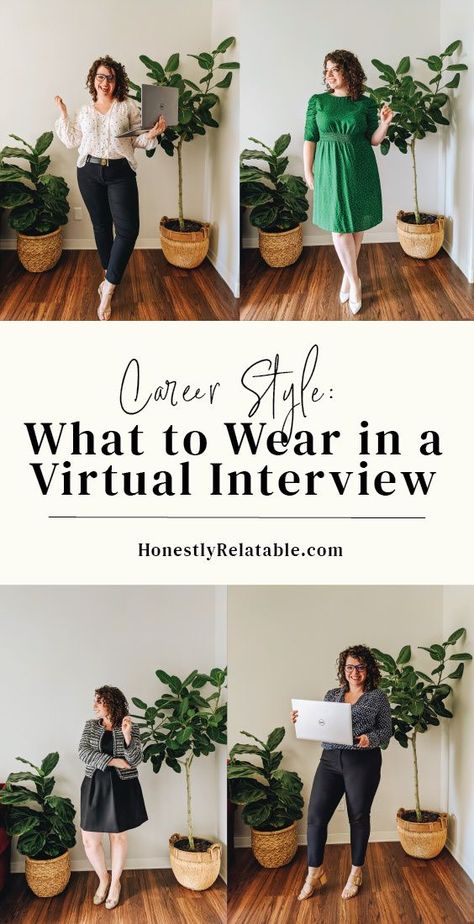 Virtual interview tips and career style for your next job interview! How To Dress For A Zoom Interview, Online Job Interview Outfit, What To Wear For A Zoom Interview, What To Wear For A Virtual Interview, Interview Outfit Virtual, Zoom Job Interview Outfit, Remote Interview Outfit, Virtual Meeting Outfit, Interview Outfit Women 2023