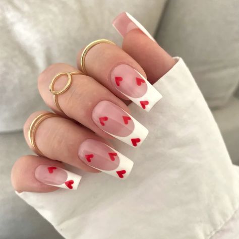 Heart Nail Designs, February Nails, Romantic Nails, Nail Designs Valentines, Heart Nails, Pretty Acrylic Nails, Short Acrylic Nails, Valentine's Day Nails, Valentines Nails