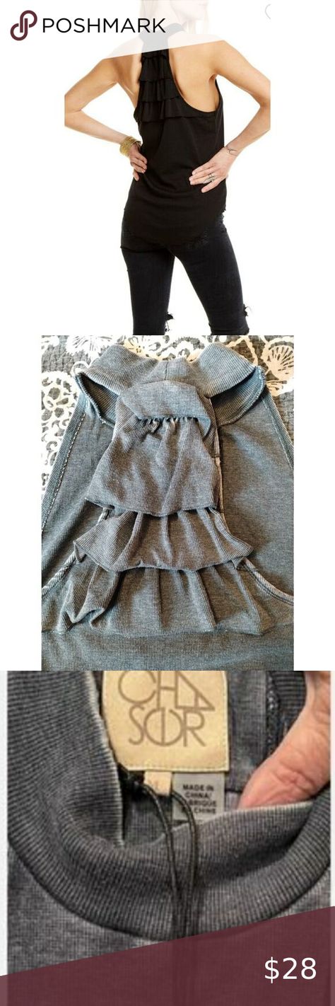 Chaser NWT Recycled Vintage Wash Mock Neck Ruffled Back Racer Tank Top Dark Gray Racer Tank Top, Dark Vintage, Neck Ruffle, Mock Neck, Dark Gray, Tank Top, Tank Tops, Grey, Best Deals