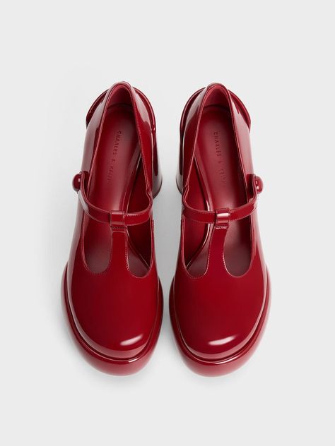 Darcy Patent T-Bar Platform Mary Janes, Red, hi-res Mary Jane Platform Shoes, Chunky Heel Pumps, Platform Mary Janes, Faux Leather Heels, Women Shoes Online, Mary Jane Pumps, Mary Jane Heels, Charles Keith, Mary Jane Flats