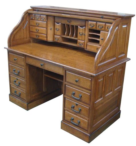 Features:  -Style: Rustic.  -Made in the USA.  Country of Manufacture: -United States.  Desk Type: -Secretary / Roll Top Desk.  Locking Drawer: -Yes. Dimensions:  Overall Height - Top to Bottom: -49". Minecraft Office, Secretary Desk With Hutch, Wood Secretary Desk, Painting Wooden Furniture, Roll Top Desk, Solid Wood Desk, Big Desk, Secretary Desks, Antique Desk