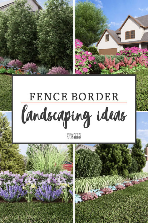 Fence Border Landscaping Front Fence Landscaping Ideas, Fence Garden Design, Wood Fence Landscape Ideas, Low Fence Design, Backyard Landscape Design Ideas, Hoa Landscaping Ideas, Fence Layout Ideas, Border Landscaping, Side Yard Garden Design