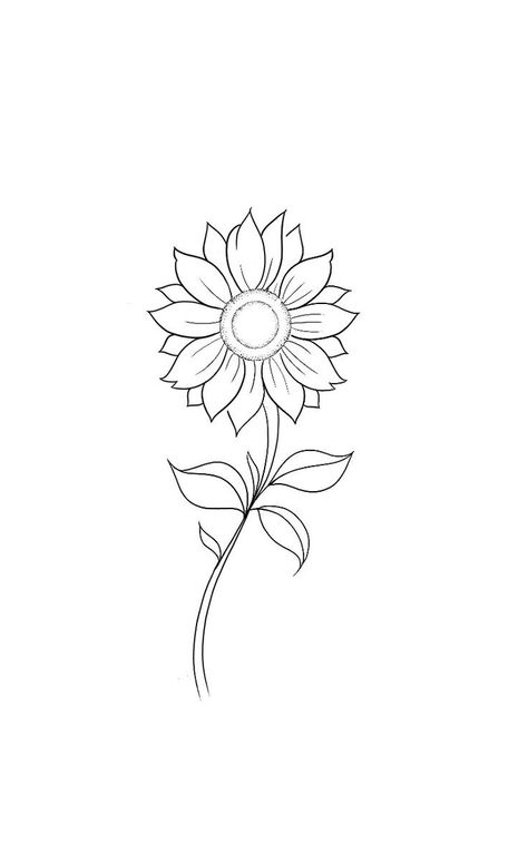 Minimal Sunflower Tattoo Simple, Sunflower Tattoo Stencil Outline, Sunflower Tattoo Design Simple, Small Sunflower Drawing, Sunflower And Tulip Tattoo, Simple Sunflower Tattoo Outline, Sunflower Outline Tattoo, Sunflower Line Tattoo, Mini Sunflower Tattoo