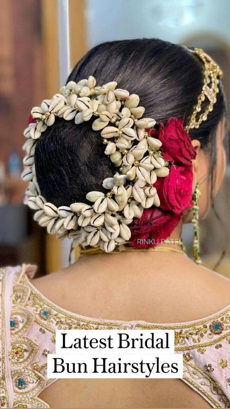 Latest Bridal  Bun Hairstyles in 2022 | Bridal hair buns, Hair styles, Bridal hair decorations Hair Brooch Indian Wedding, Bridal Hair Decorations Wedding Ideas, Navratri Hairstyles Bun, Bridal Bun Hairstyles, Bridal Hair Decorations, Bridal Hairstyle Indian Wedding, Shell Jewellery, Hair Style Vedio, Engagement Hairstyles