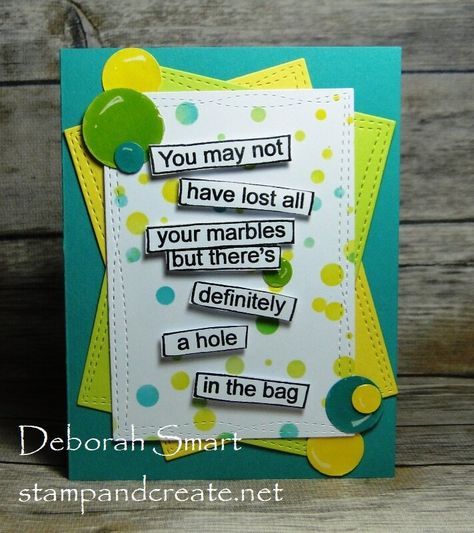 Laugh 'Til You Leak - Scrapbook.com Stencil Background, Snarky Humor, Simple Scrapbook, Card Sentiments, White Gel Pen, Yellow Paper, Scrapbook Journal, Distress Ink, Paper Pads