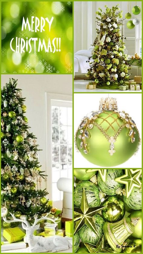 Lime Green Christmas By Sammie R Lime Green Christmas Decor, Woman Month, Decor Table Ideas, Chartreuse Christmas, Lime Green Christmas Tree, Lime Green Christmas, Christmas Tree Colour Scheme, Tree Colour, Camper Christmas