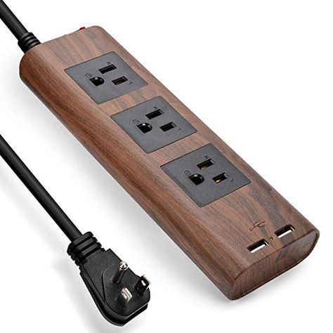 Amazon.com: Desktop Power Strip with USB - JACKYLED 10ft Flat Plug Extension Cord Vintage Surge Protector 3 Outlets Electrical Power Outlet Extender Fire-Retardant USB Charging Station - Brown Walnut Wood Grain: Home Audio & Theater Extension Board, Bedroom Products, Lead Holder, Indoor Ideas, Outlet Extender, Extension Lead, Wooden Products, Usb Charging Station, Diy Electrical