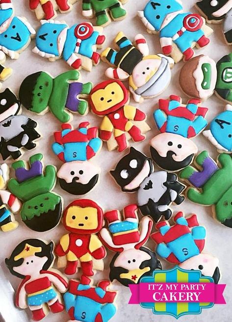 Superhero Cookies (1 Dozen) Superhero Cookies, Cookie Quotes, Superheroes Party, Hero Character, Custom Sugar Cookies, Superhero Designs, Flooding Cookies, Baby Avengers, Vanilla Recipes