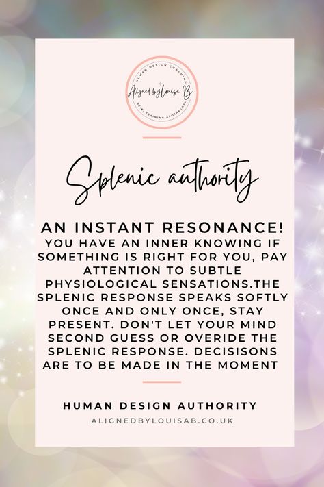 Unlock Your Potential with Splenic Authority in Human Design Strategy! Discover the power of your inner knowing and make better decisions aligned with your true self. Get practical tips and insights to cultivate a deeper understanding of your unique design and live authentically. Embrace the power of your spleen and unlock your potential today! Aligned by Louisa B Splenic Authority, Hope Motivation Human Design, Hope Motivation, What Is Human, Reiki Training, Training Design, Human Design System, Healing Journaling, Authentic Self