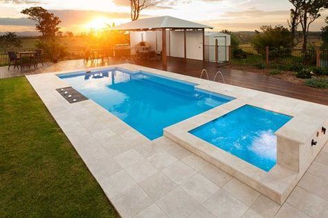 #FibreglassPools #Spas #InGroundPools - Freedom Pools and Spas Modern Pool And Spa, Swimming Pool Service, Moderne Pools, Simple Pool, Pool Images, Pools Backyard Inground, Luxury Swimming Pools, Pools Backyard, Cool Swimming Pools