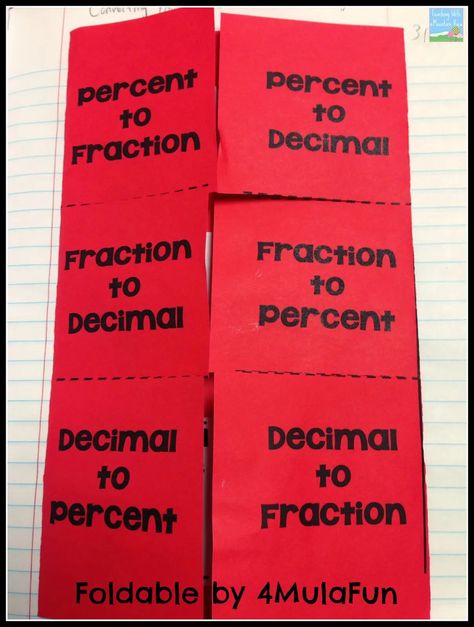 Teaching Percents, Fractions Decimals And Percentages, Teaching Decimals, Fractions Decimals Percents, Math Foldables, Converting Fractions, Sixth Grade Math, Teaching Fractions, Fraction Activities