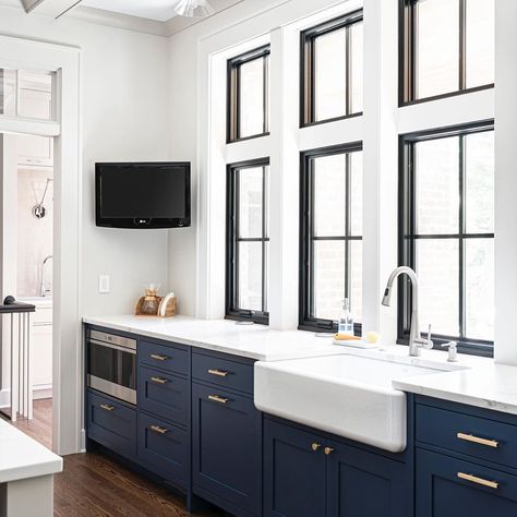 Blue Gray Kitchen, Dark Blue Kitchen Cabinets, Blue Gray Kitchen Cabinets, Dark Blue Paint Color, Navy Paint Colors, Navy Blue Kitchen Cabinets, Sherwin Williams Blue, Navy Blue Paint Colors, Dark Blue Kitchens