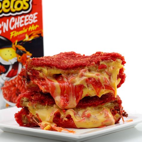 Flamin' Hot Cheetos Mac 'N Cheese Grilled Cheese Recipe Cheetos Mac And Cheese Recipe, Hot Cheetos Mac And Cheese, Cheetos Recipe, Cheetos Mac And Cheese, Food Recipes Videos, Mac And Cheese Casserole, Homemade Cookbook, Mexican Snacks, Hot Cheetos