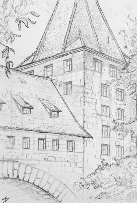 How To Draw A City Step By Step, Germany Drawing Ideas, Arcitature Drawing, Cute Buildings Drawing, Drawing Ideas Buildings, Architecture Drawing Easy, Drawing Buildings Sketch, Simple Architecture Drawing, Architecture Drawing Art Buildings