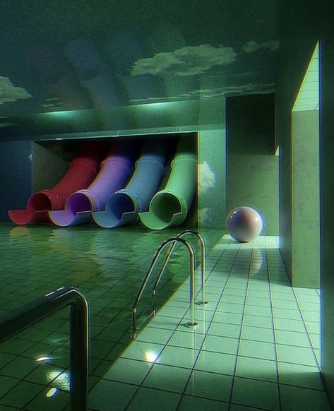 pool room leading to your worst nightmare. Dreams Core Aesthetic, Brutalism Architecture, Nostalgia Core, Vaporwave Art, Dreamcore Weirdcore, Pool Rooms, Space Room, Blue Space, Floor Art