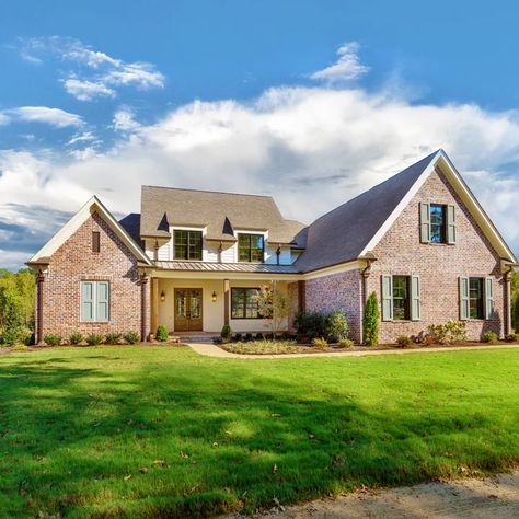 Brick Houses With Shutters, Houses With Shutters, General Shale Brick, Brick Colonial House, Brick Farmhouse, Shutter Colors, Brick Houses, White Shutters, Green Shutters