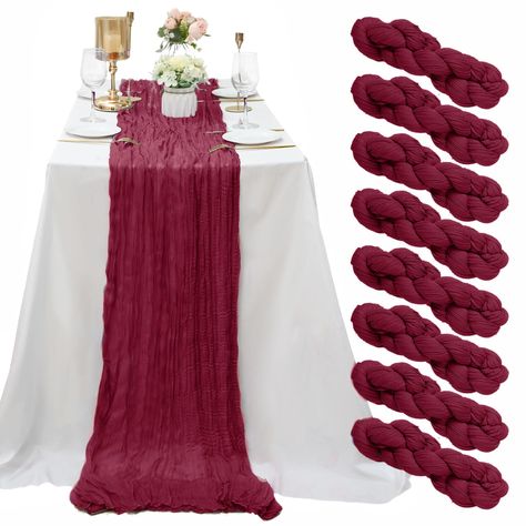 PRICES MAY VARY. 100% Polyester 【Quantity and Size】You will receive 8 pieces long burgundy cheesecloth table runner, enough quantity which will meet your wedding banquets and daily use or replace. The size of these rustic cheesecloth table runner is approx.35" wide and 10 feet length, which is large enough to cover a rectangle table or round tables which can accommodate 8 to 10 people. 10Ft is an ideal length for your party table decorations. The cheese gauze table runners can also be spliced to Boho Wedding Table Runner, Burgundy Table Runner, White Wedding Table Decor, Cheesecloth Table Runner, Vintage Wedding Table, Thanksgiving Table Runner, Rustic Table Runners, Boho Table Runner, Boho Table