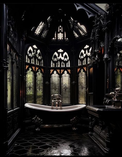 Victorian Homes Aesthetic, Dark Home Aesthetic, Gothic Fireplace, Architecture Gothic, Vampire House, Gothic Bathroom, Goth Houses, Gothic Mansion, Gothic Interior