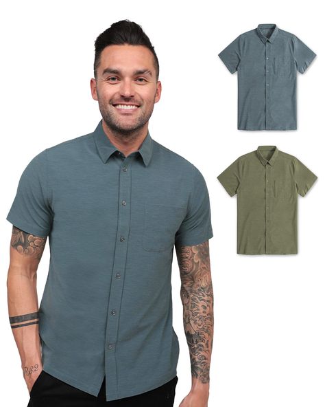 PRICES MAY VARY. TAILORED FIT: Our casual shirts for men feature a fitted feel that's designed to look great. If you're looking for a more relaxed fit, we recommend sizing up on our mens short sleeve shirts ALL DAY COMFORT: Stop buying stiff mens short sleeve button down shirts. The specialty fabric of our mens button down short sleeve shirt is stretchy, lightweight, and breathable ELEVATED LOOK: Our mens short sleeve button down shirts feature a classic design with a modern fit. These short sle Office Casual Men, Stylish Business Casual, Stylish Shirts Men, Business Casual Dress, Casual Dress Shirt, Short Sleeve Dress Shirt, Business Casual Dresses, Shirt Dress Casual, Mens Short Sleeve Shirt