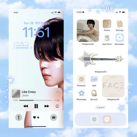 Jimin Phone Layout, Ios 16 Iphone Layout, Organized Phone, Jimin Theme, Samsung Homescreen Layout Ideas, Jimin Face, Ios Aesthetic, 16 Iphone, Ios Layout