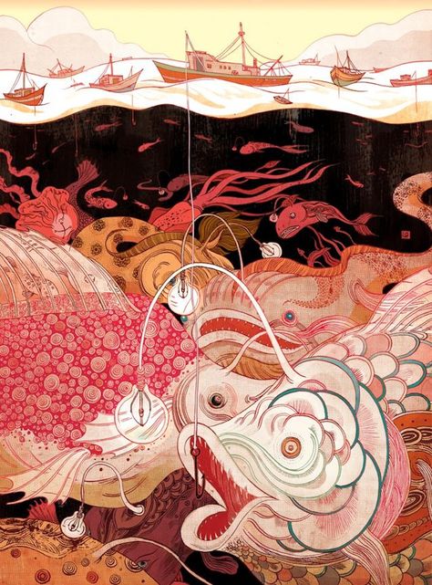 Incredibly Elaborate Illustrations by Victo Ngai - My Modern Metropolis Victo Ngai, Creation Art, Colossal Art, Arte Inspo, Art And Illustration, Fish Art, Asian Art, Art Sketchbook, Japanese Art