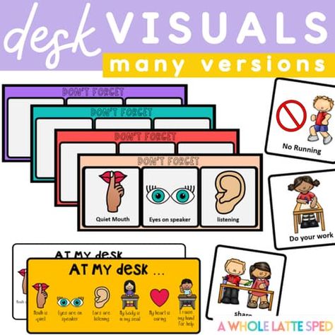 Behavior Visuals- Desk Reminders Desk Plate by A Whole Latte SpEd Behavior Reminders For Desk, Visuals For Special Education, Behavior Visuals, Behavioral Management, Sped Classroom, Self Contained Classroom, Behavior Interventions, Special Education Elementary, Data Tracking