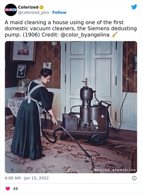 Colorized History, Colorized Historical Photos, Domestic Worker, Colorized Photos, Gentlemen Prefer Blondes, Historical Moments, Vacuum Cleaners, Live Colorfully, White Photos