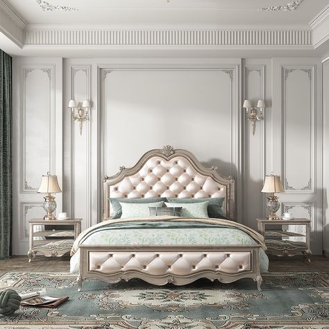 Sequoia Ivory and Antique Champagne Panel Bed - Bed Bath & Beyond - 39863033 New Classic Bedroom, Classic Bedroom Furniture, Classic Bedroom Design, Colors Bedroom, French Style Bedroom, Bedroom Decor On A Budget, Idea Bedroom, Bedroom Decoration Ideas, Bedroom Interior Design Luxury