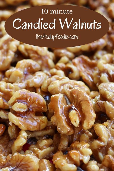 You only need 10 minutes to make this Candied Walnuts recipe. Sweet and salty, they are the perfect snack, salad topping, or gift. See recipe for additional flavor options for honey walnuts. #CandiedWalnutsRecipe #EasyCandiedWalnuts #CandiedWalnutsForSaladRecipe #OldFashionedCandiedWalnuts #HoneyGlazedWalnuts #SaladToppings #HealthySnacks #HoneyWalnuts Glazed Walnuts For Salad, Honey Walnuts Recipe, Caramel Walnuts Recipes, English Walnuts Recipes, Candid Walnuts Recipes, Walnut Glaze Recipe, Shelled Walnuts Recipes, Flavored Walnut Recipes, 5 Minute Candied Walnuts 12 Tomatoes