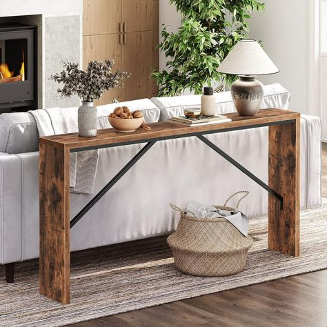 MAHANCRIS Console Table, 62.2" Long Sofa Table Behind Couch, Narrow Entryway Table, Farmhouse Dining Table with Angled Metal Frame, Industrial Console Table for Entryway, Rustic Brown CTHR15801Z #homedecor #consoletablebehindsofa #homedecorideas #ads #consoletabledecor #hallwayconsoletable #livingroomconsoletable Long Sofa Table Behind Couch, Entryway Table Farmhouse, Sofa Table Behind Couch, Console Table Behind Sofa, Industrial Console Table, Living Room Console Table, Narrow Entryway Table, Industrial Console, Table Behind Couch