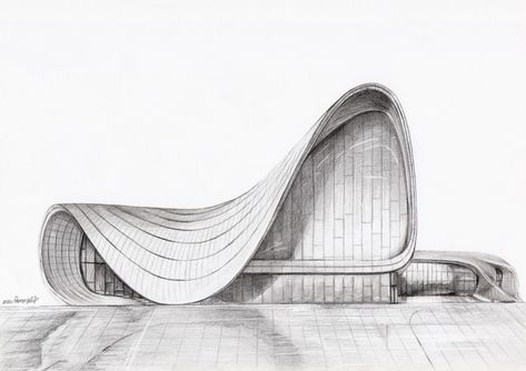 Heydar Aliyev Center Sketch, Zaha Hadid Architecture Sketches, Zaha Hadid Sketch, Zaha Hadid Drawings, Heydar Aliyev Center, Zaha Hadid Architecture, Drawing Time, Communication Techniques, Zaha Hadid