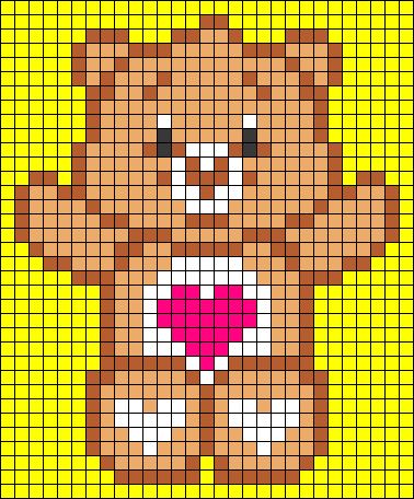 Care Bear Perler Beads Pattern, Care Bear Pixel Art, Stitch Teddy, Easy Perler Beads Ideas, Easy Pixel Art, Pixel Art Templates, Perler Bead Templates, Pixel Drawing, Pixel Art Grid