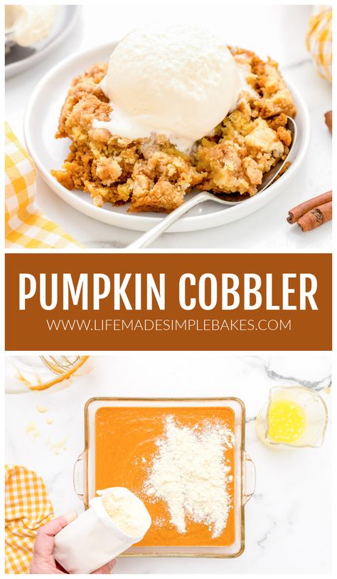 Pumpkin Cobbler Recipes, Pumpkin Pasta Bake, Pumpkin Spice Waffles, Pumpkin Cobbler, Apple Cider Caramels, Pumpkin Pasta, Homemade Pumpkin Puree, Fall Desserts Easy, Spice Cake Mix