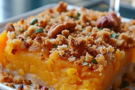 Ruth Chris Sweet Potato Casserole Ruth’s Chris Sweet Potato Crunch, Ruth Chris Sweet Potato, Ruth Chris Sweet Potato Casserole, Ruths Chris Sweet Potato Casserole, Mexican Stuffed Peppers, Ruth Chris, Potato Bake, Savory Herb, Baked Sweet Potato